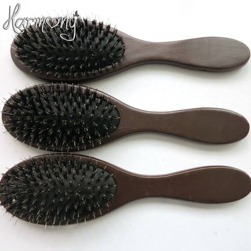 6 Stks/partij Professionele Natuurlijke Vernis En Donkerbruine Kleur Houten Handvat Varkenshaar Borstels Voor Hair Extensions