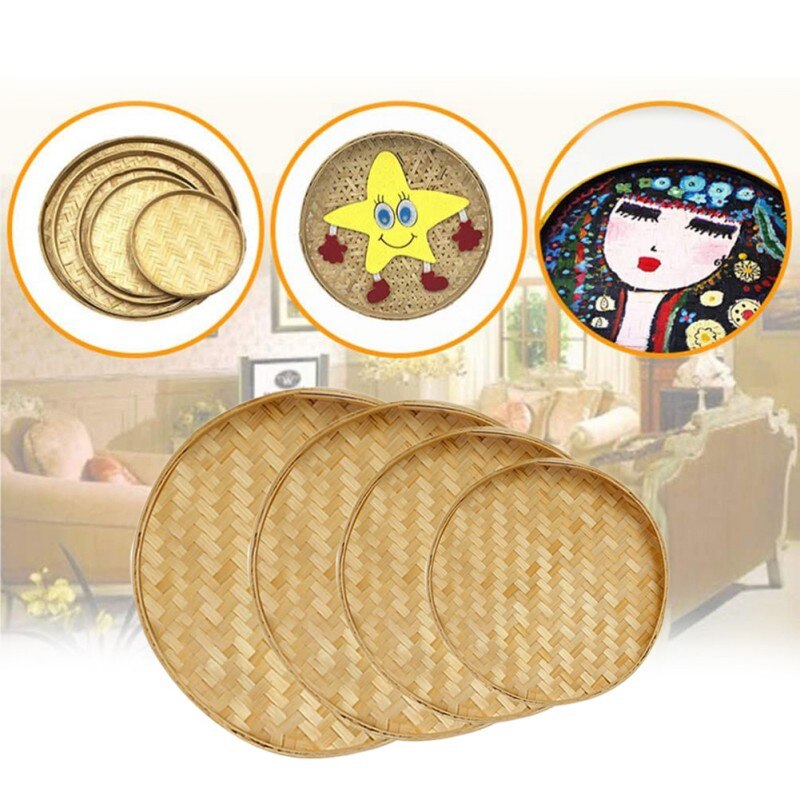 Hand-woven DIY Kitchen Storage Bamboo Sieve Decorative Fruit Bread Basket Hand-painted Bamboo Raft Round Dust