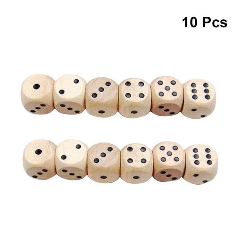 10pcs Wood Dice 16mm Six Sides Durable Yard Dices Sieve Wooden Dice for Games Playing