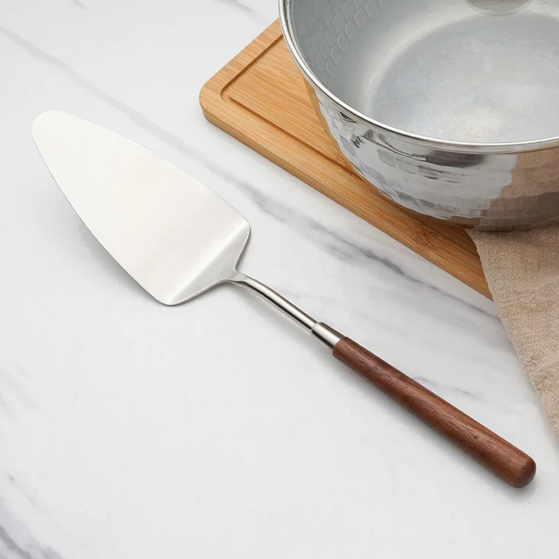 Utensílios de cozinha com cabo de nogueira, faca de bolo de aço inoxidável, pá, colher de arroz, concha de sopa, componente de serviço de restaurante: Marrom