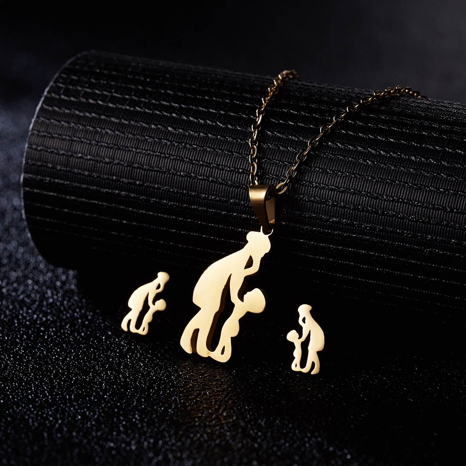 Rinhoo-Conjunto de joyería para el día de la madre, colgante de acero inoxidable con forma de corazón, rosa, flor, collar, pendientes, de Acción de Gracias para mamá