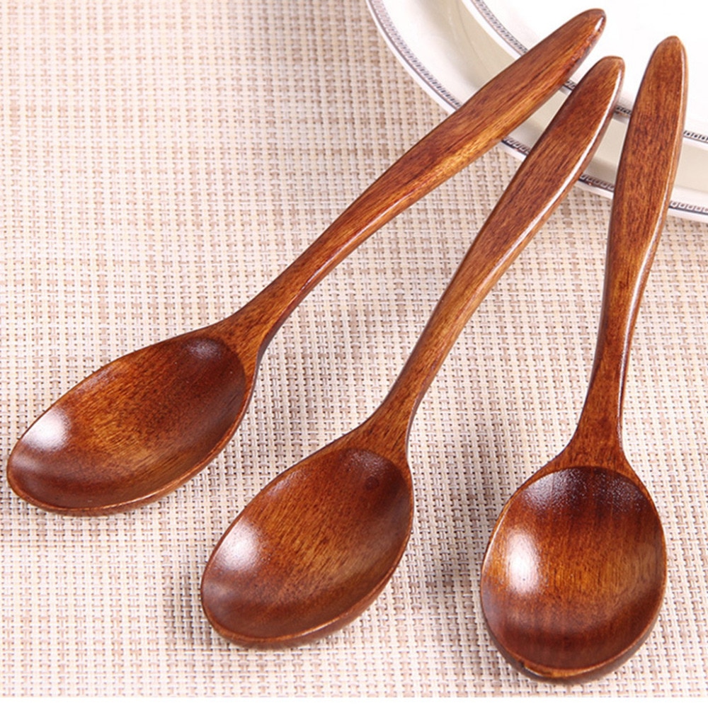 5PCS multi-function Japanese wooden spoon bamboo cookware tableware spoon teaspoon cutlery small curved spoon 18cm