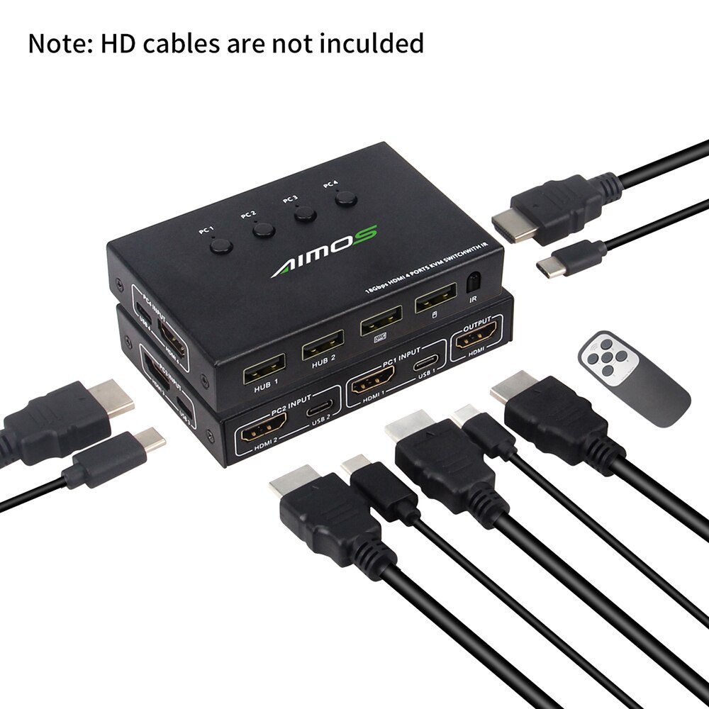 AIMOS 4K @ 60Hz Schalter 4 Hafen USB Umschalter Wähler 4 in 1 aus Umschalter mit Fernbedienung synchronisieren Ausgang Audio- &Ampere; Video