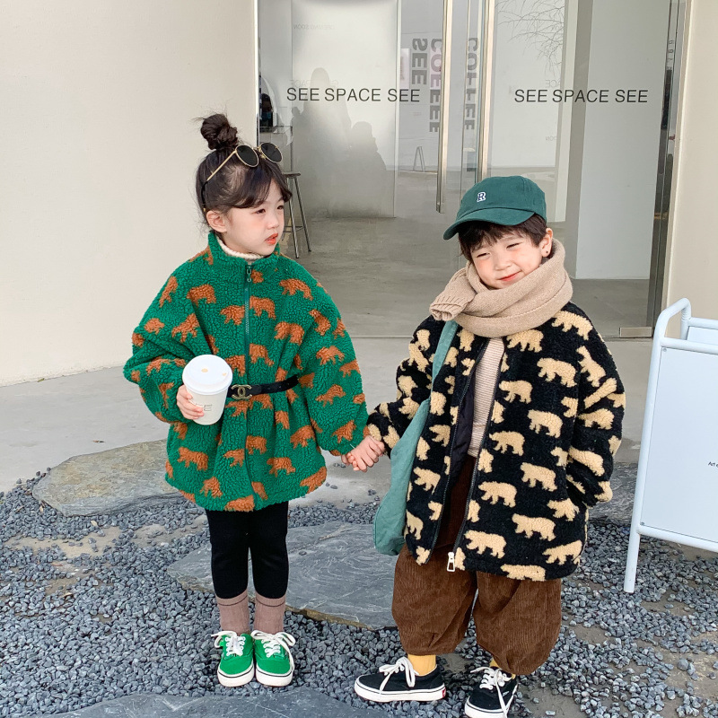 Abrigo grueso de lana con cremallera para niños, ropa de para niñas de 1 a 9 años, coreana, invierno, 7511G,