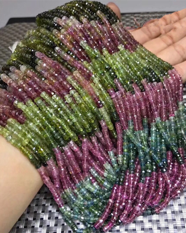 Toermalijn rondel facet 3-4mm 34 cm voor DIY sieraden maken losse kralen FPPJ kralen natuur gem steen koraal