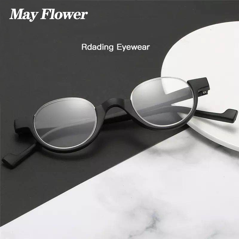 Kan Bloem Ronde Vorm Leesbril Half Frame Ronde Lenzen Presbyopie Brillen Optische Ovale Brillen Frame Mannen Vrouwen + 1.5 + 2