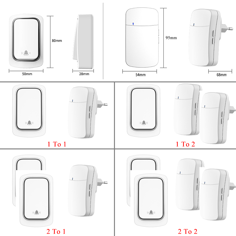 Waterproof Wireless Doorbell Outdoor Remote Doorbell No Battery Kinetic Ring Bell 220V,38 Melody,EU PLUG for Home,Apartment Door