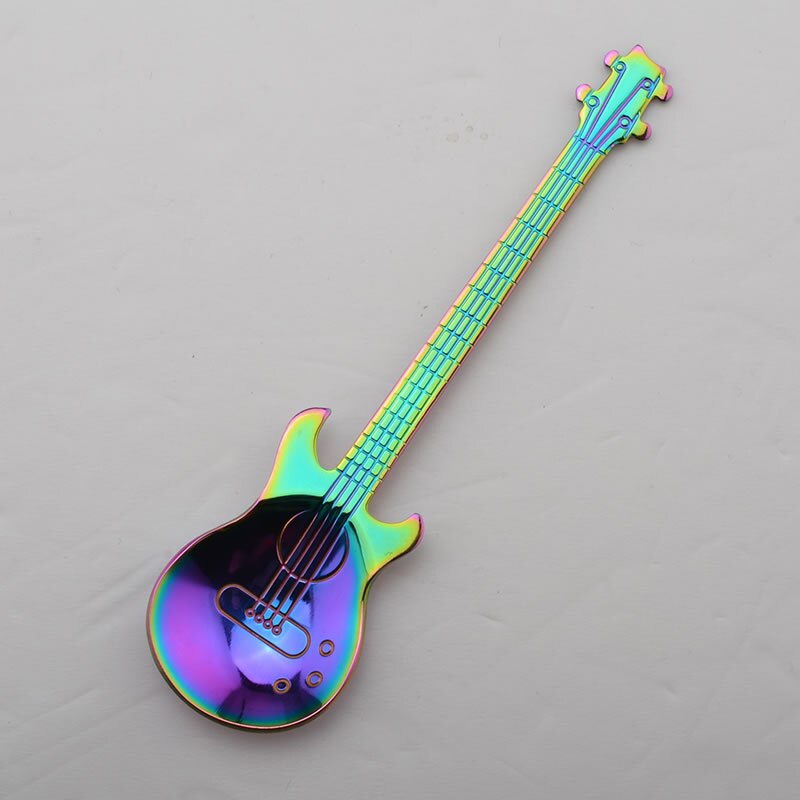 Cuchara de guitarra de acero inoxidable, cuchara agitadora para café o té, cuchara pequeña para música, cuchara para helado, vajilla creativa para el hogar o la cocina: Colorful