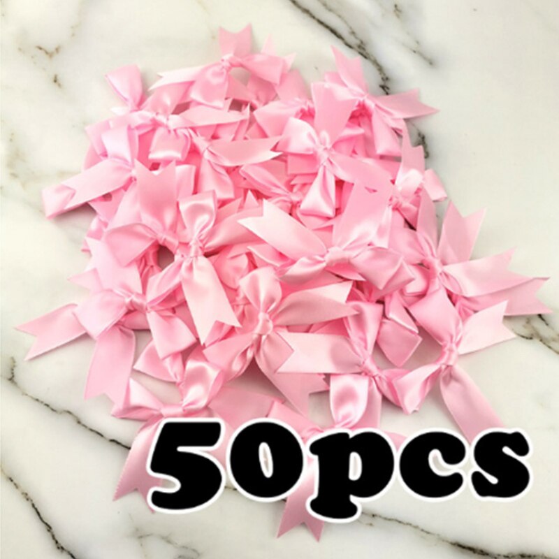 Lazos de cinta rosa para decoración de ropa, lazos de poliéster satinado hechos a mano, DIY, accesorios de decoración, 85x85mm, 50 unids/paquete: 50pcs pink