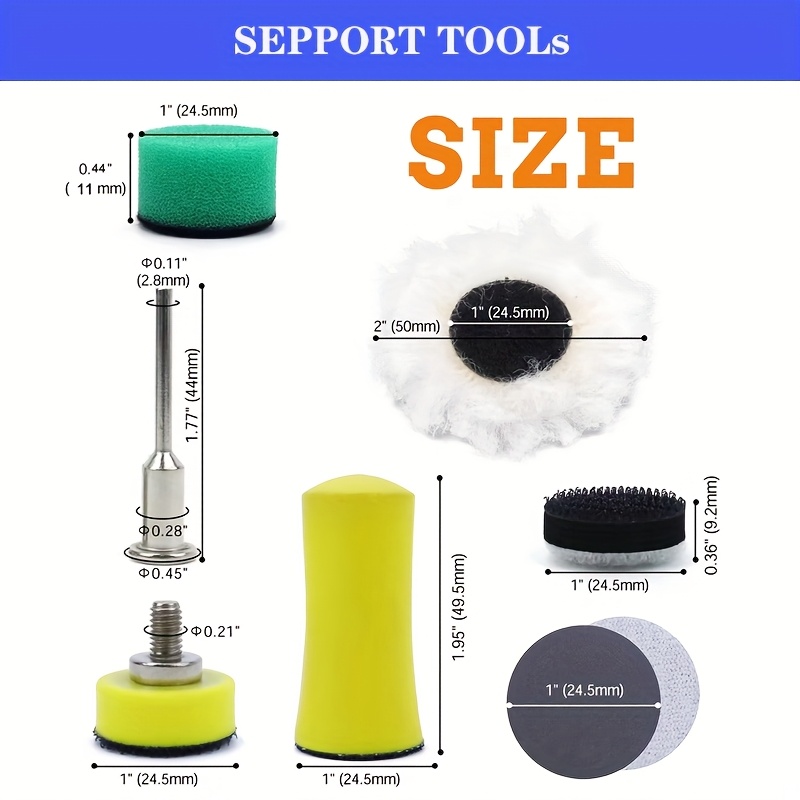 1 cm våt- och torrslipskivor 191 st kardborreband 25mm st stödrondeller med 3mm skaft för polering och slipning av metallbilar