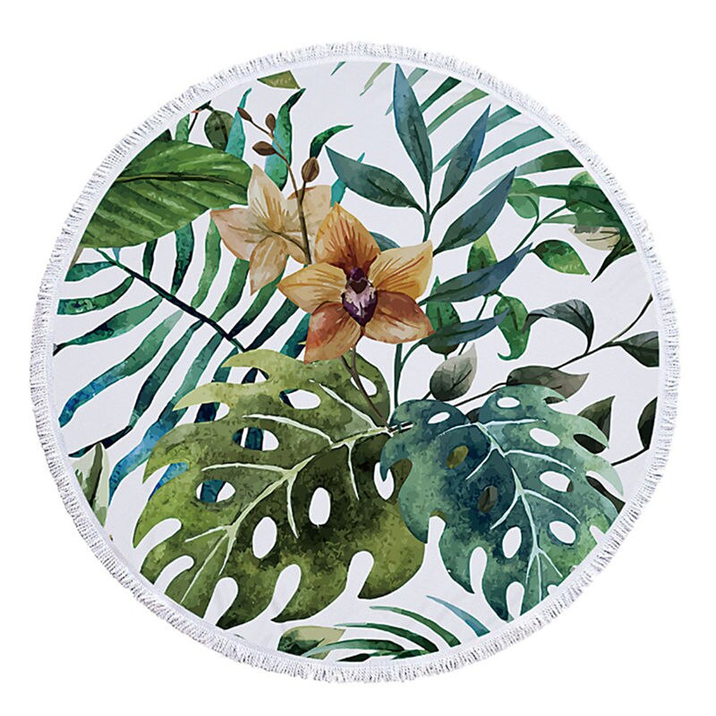 Printed Large Leaves Flower Beach Towel Round Microfiber Beach Towels Roundie Adults Serviette De Plage Toalla Playa: 10