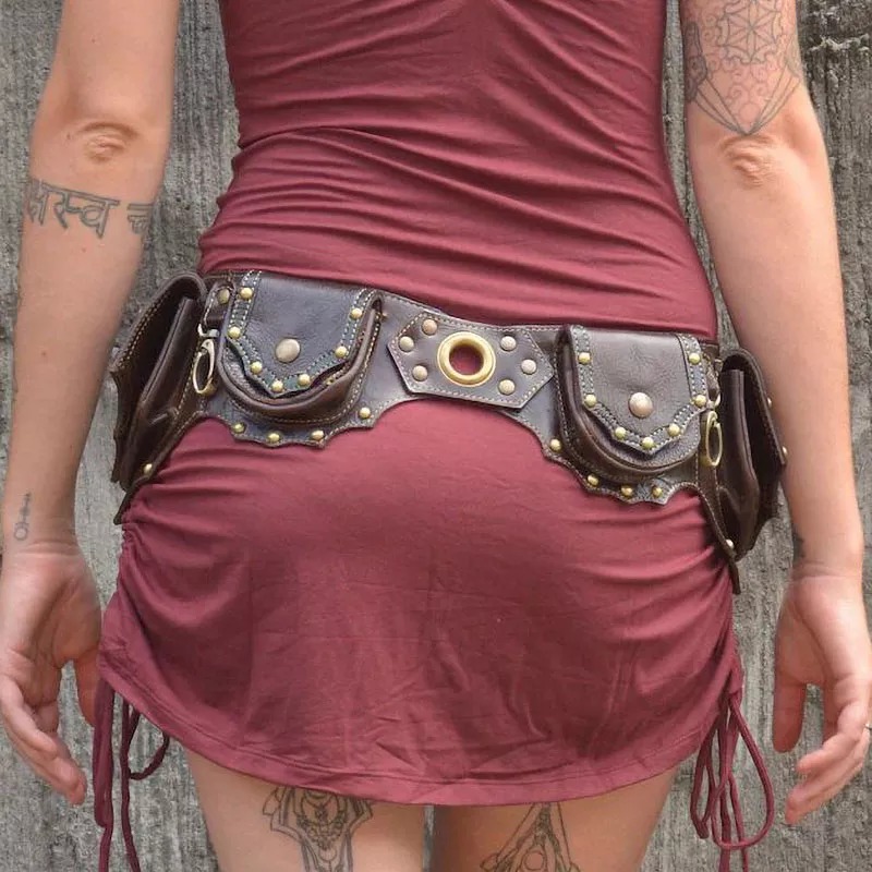 Medieval Steampunk Utility Pouch Bag Viking Knight Pirate Costume Men Women Vintage Accessory Antique Belt PU Leather Wallet