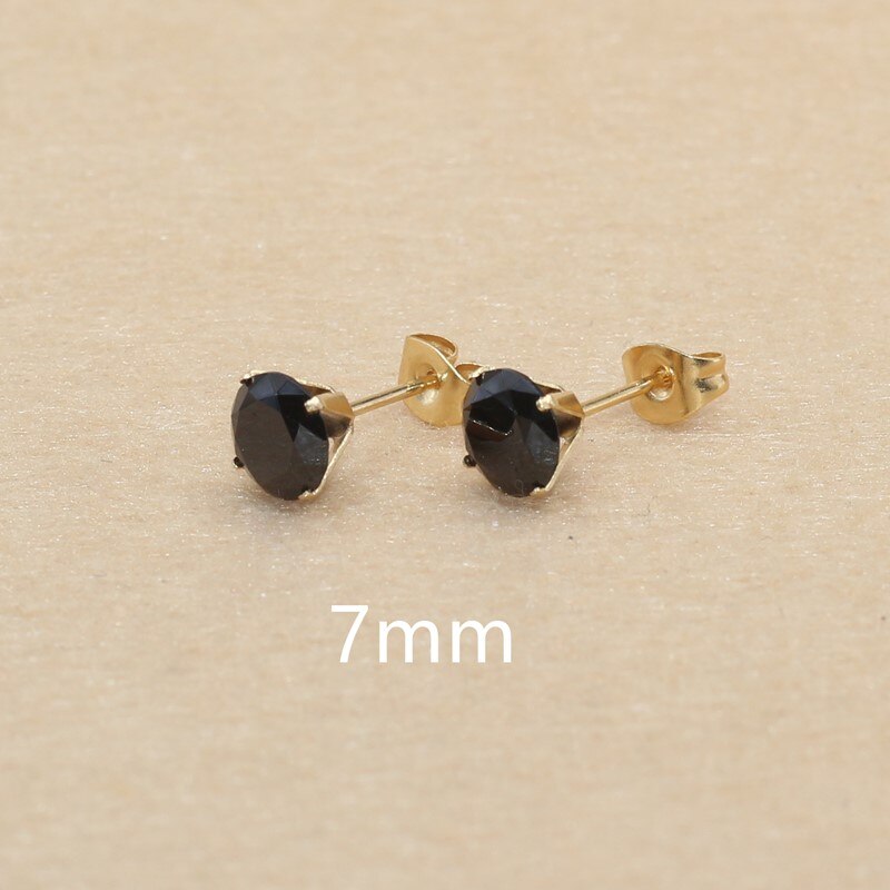 Size 3mm to 8mm 316L Stainless Steel Black Round Zircon Stud Earrings No Fade Allergy Free Brief Jewelry: Antique Copper Plated