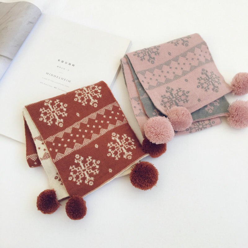 Basis gebreide sjaal gebreide colsjaal kleurrijke geruite sjaal speciaal voor kerstmis sneeuwvlokken sjaal scandinavische stijl kinderbreigoed
