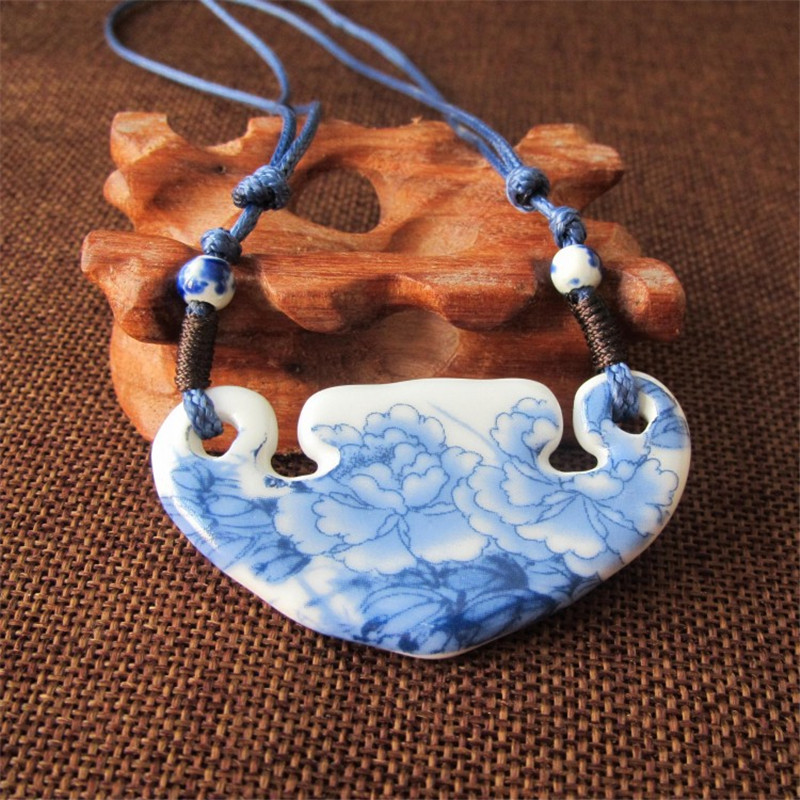 Blue And White Porcelain Ceramic Necklace Ceramic Beads Neckalce artware Antique Necklaces &amp; Pendants For women: 2