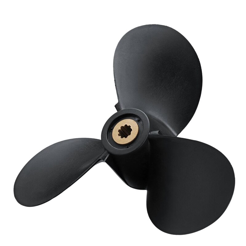 Outboard Propeller 6E0-45941-01-El 7 1/2X8-Ba for Yamaha 4Hp-6Hp Plastic Alloy 3 Blade Black 9 Spline Tooth