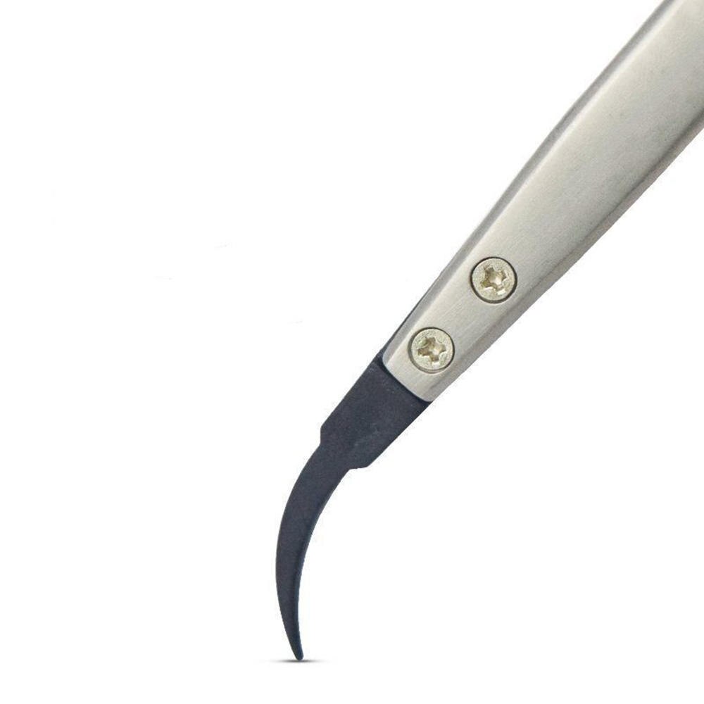 1pcs ESD Anti-Static Tweezers With Replaceable Tips Full Stainless Steel Body Carbon Fiber Conductive Plastic