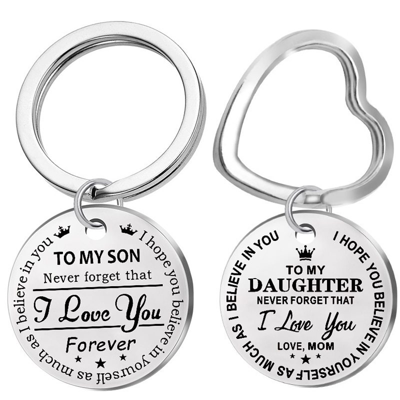 Trendy Stainless Steel Keychain Engraved To My Son Daughter forever Love Mom Keyring Key Chains Charm Love Pendant Jewelry