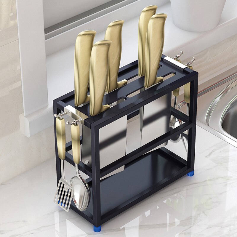 Soporte Universal para cuchillos de cocina de acero inoxidable, negro, plateado y verde, tijeras, cuchara, almacenamiento, juego de soporte de Metal: Black