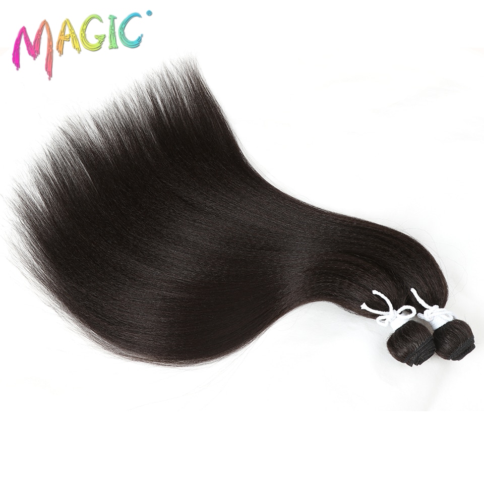 Yaki – Tissage synthétique droit magique, 2 pièces/lot de cheveux naturels, faisceaux de cheveux longs noirs, tissage de fibres haute température de 22 pouces