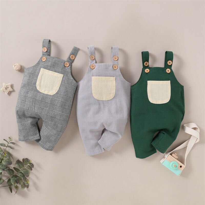 Baby zomerkleding baby jongens meisjes kleding band romper mouwloos jumpsuit effen overalls zak outfits