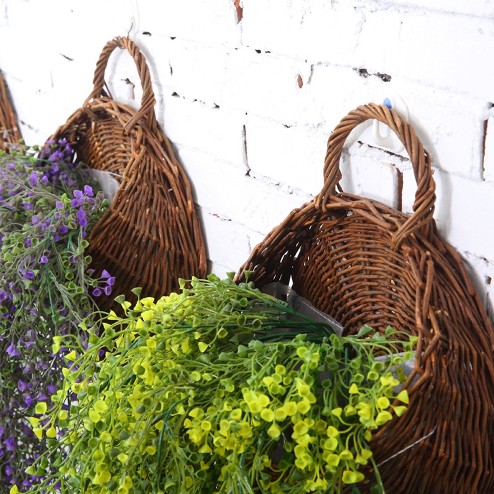 Cesta de mimbre hecha a mano para flores, maceta de Vid verde, jardinera colgante, contenedor de perchas, colgadores de pared, cesta para plantas de jardín