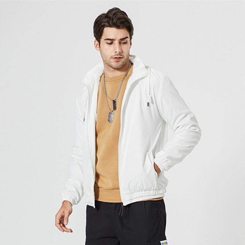 Jaqueta casual masculina com capuz, casaco esportivo simples com capuz, para homens, primavera e outono, 2021: M / White