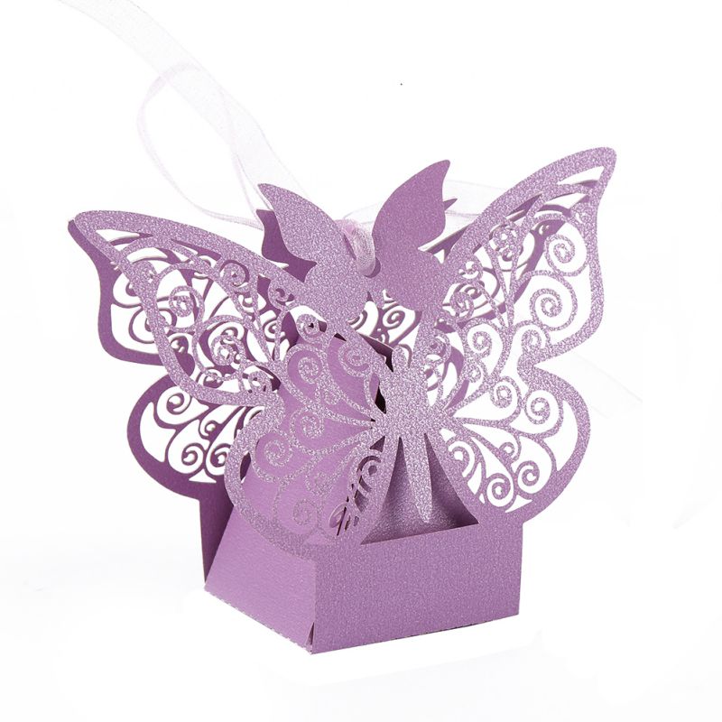 10 Uds cajas de de boda bolsas hueco caja de dulces con mariposa para bautismo cumpleaños primera bautizo y comunión suministros para: Violeta