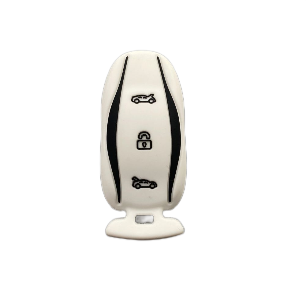 3-knoppen siliconen autosleutel beschermhoes beschermer rubberen huid houder sleutelhanger accessoires voor Tesla Model S P85D P70 afstandsbediening set: royal blue