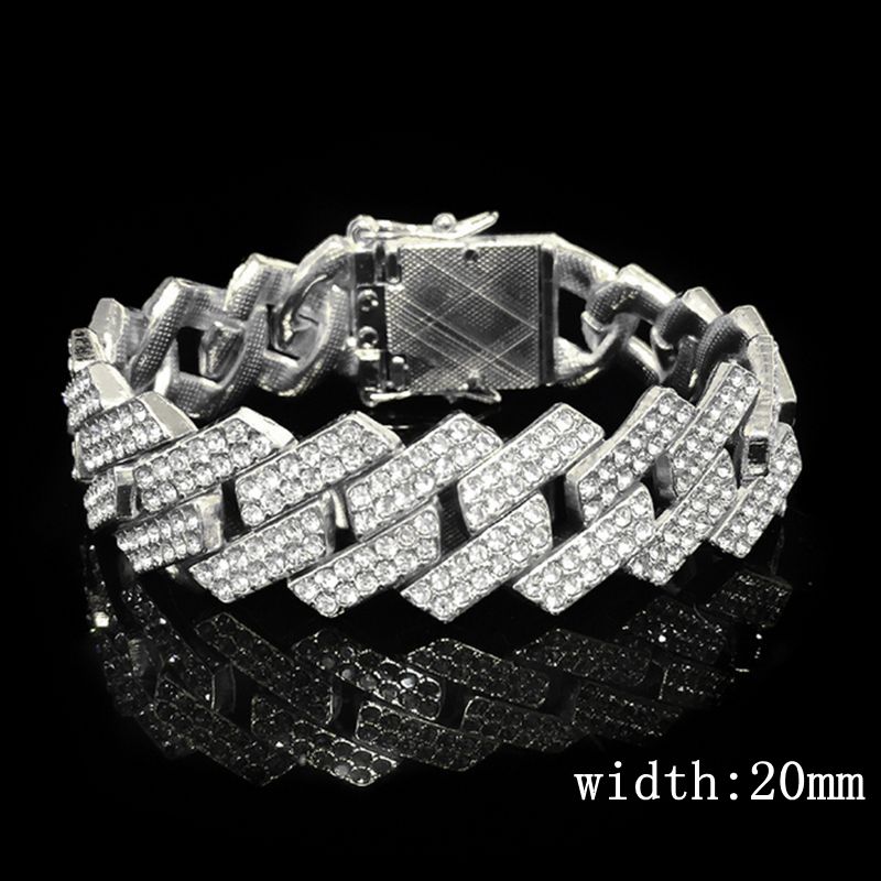 Iced Out Cubaanse Ketting Armband Hip Hop Sieraden Gouden Ketting Silver Rhinestone Cz Sluiting Voor Mens Rapper Bedelarmband Vrouwen links: silver3