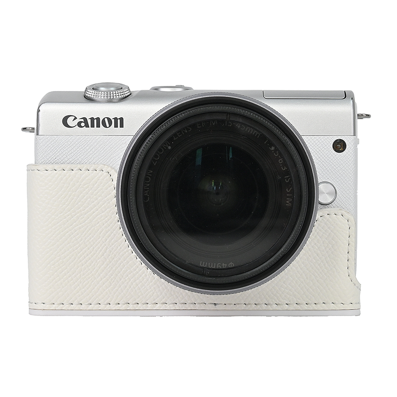 Funda de cuero PU para cámara de vídeo, Protector de Base con estampado de Palma de medio cuerpo para Canon EOS M200, M100, M10, M2 M: Blanco