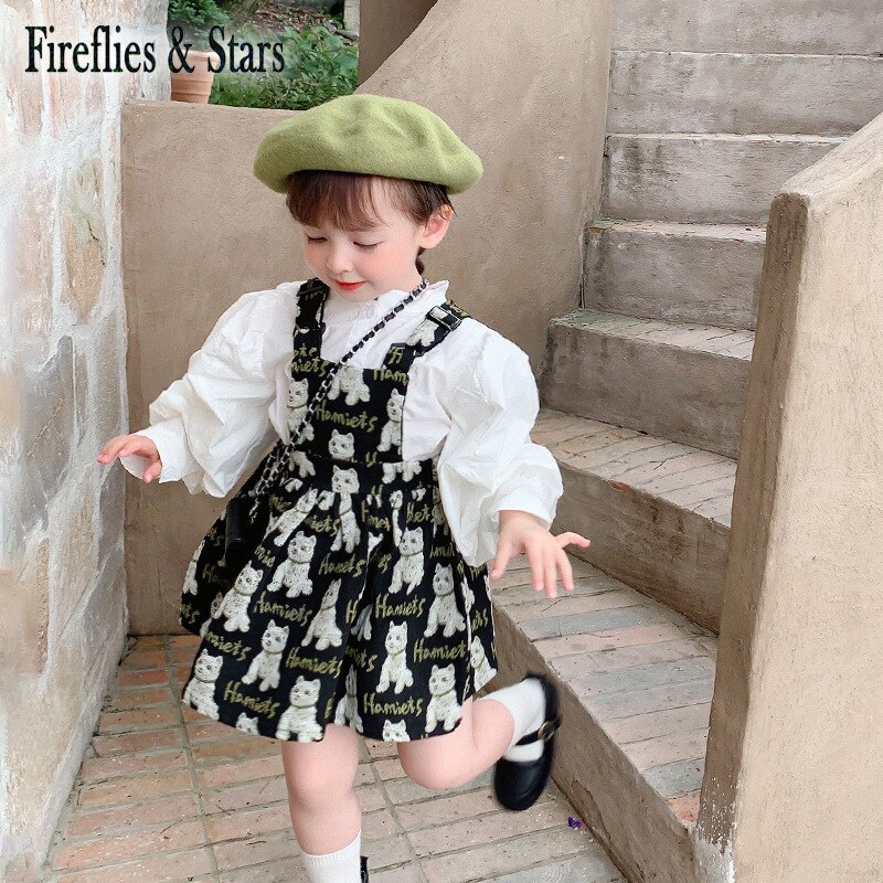 Jupe à bretelles pour filles, jupe bébé, jupe enfants, bretelles, robe enfants, dessin animé broderie, 1-7 ans, printemps automne