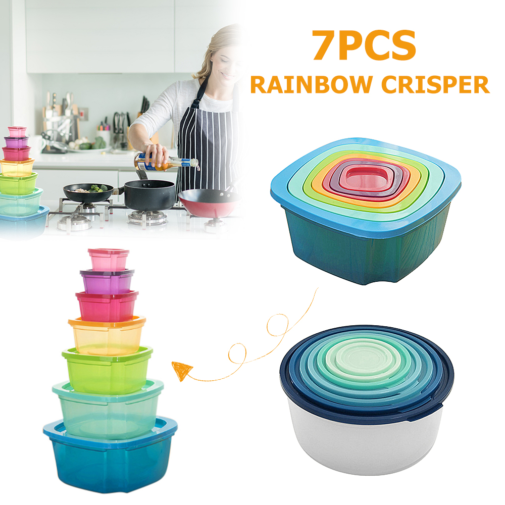 7 Stks/set Voedsel Container Plastic Bento Vers Houden Doos Koelkast Multi Capaciteit Scherper Magnetron Keuken Opslag Rainbow Box