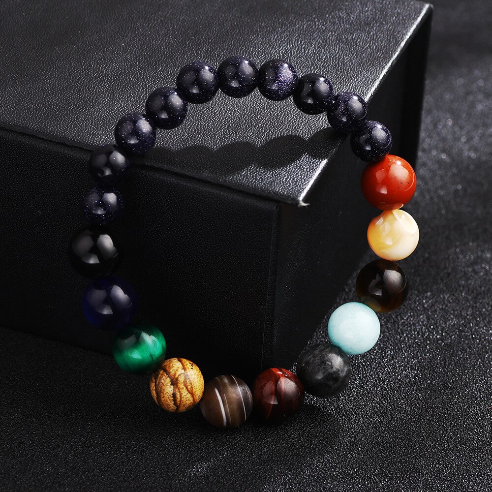 8mm Natural Stone Beaded Bracelets Men Black Ethinc Meditation Galaxy Bracelet Women Mars Venus Jewelry Bracelet Homme