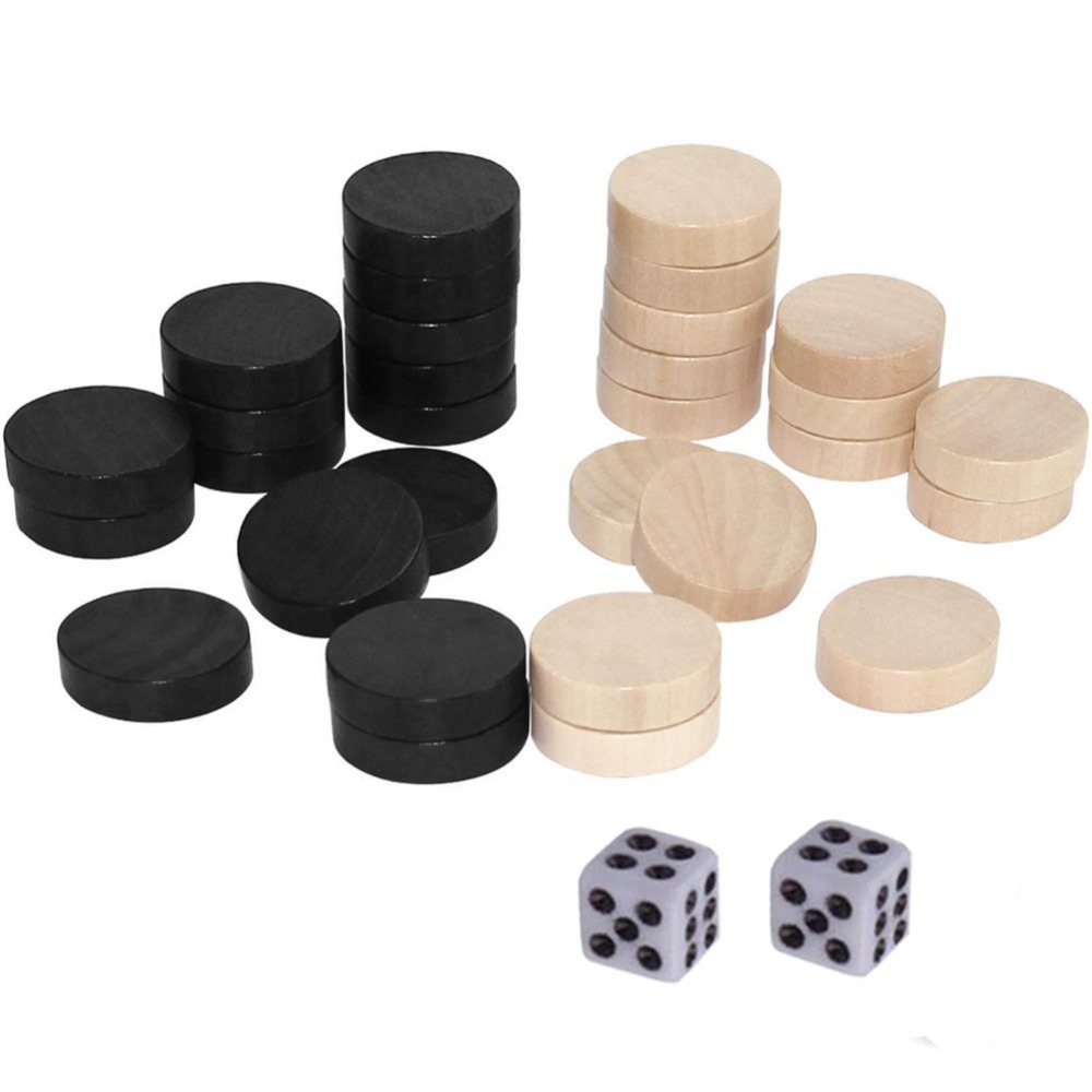 Trä schack backgammon 30 pjäser med 2 tärningar utkast brädspel schackpjäs för barn som lär sig schackspel campingunderhållning