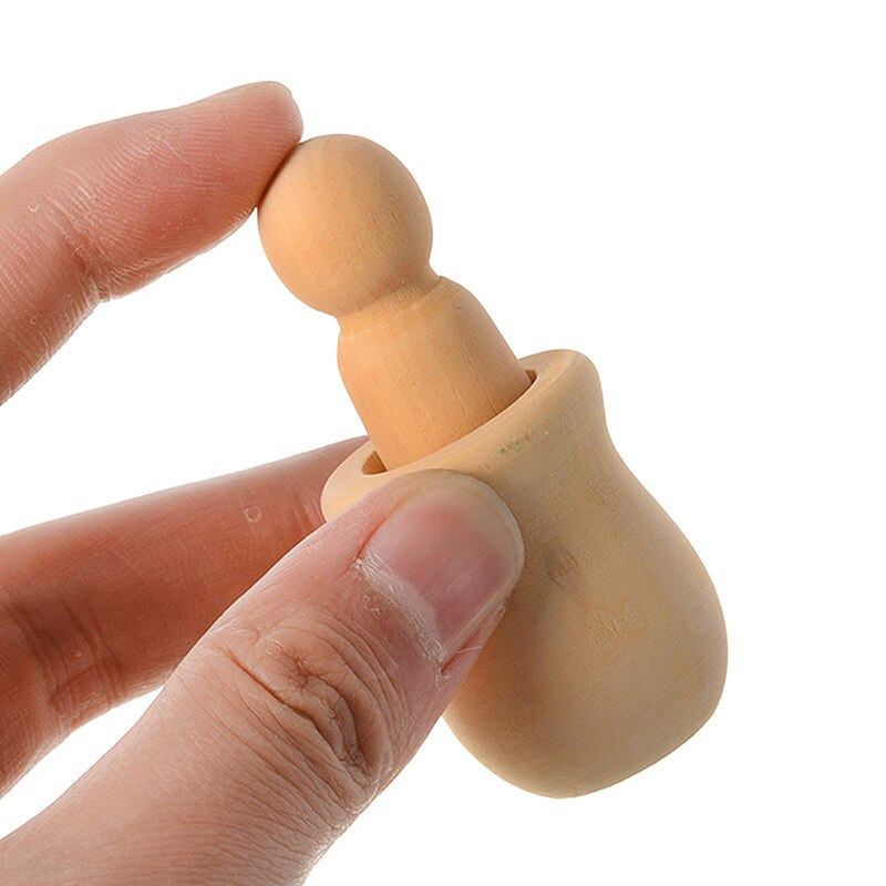 10pcs/set Wooden Wooden Peg Doll Unpainted Wood Peg People Nesting Pots For DIY Handicraft Wood Craft Making Painting Supplies
