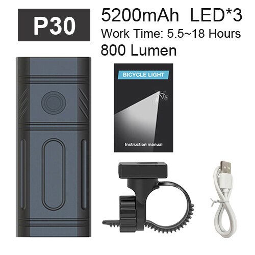 Newboler 5200 mah krachtige fietslamp 3 led aluminium usb fiets koplamp set regenbestendige mtb voorlamp fietslamp powerbank: P30
