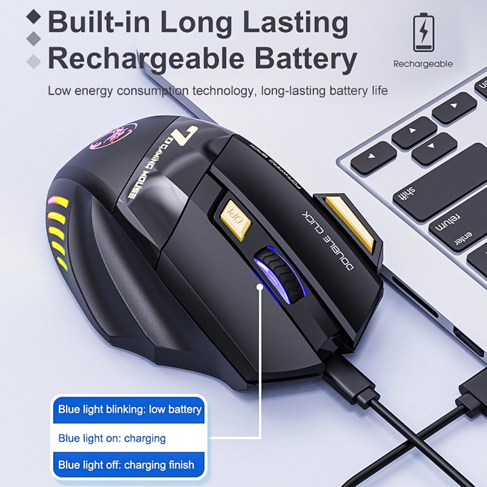 RGB Wireless Mouse Gamer Computer Mouse Ergonomic Gaming Mice Silent Rechargeable Mice for Laptop PC Accessories