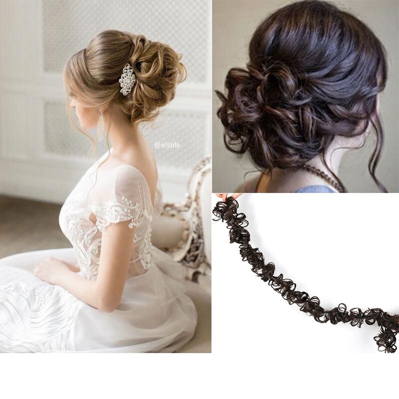 DIANQI un moño rizado con una banda de goma atada alrededor del moño y una cola de caballo envuelta alrededor del cabello de una mujer