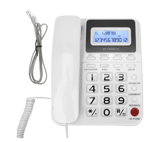 Telefoon, nummerherkenning, thuiskantoor, batterijloze witte bedrade telefoon met luidspreker, voicerecorder, telefoon met nummerherkenning: Wit