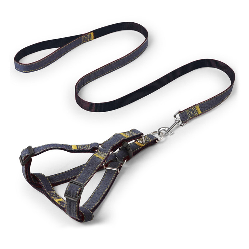 Denim Harnas Hond Aangelijnd Set Ajustable Jeans Trekkabel Sterke Leash Pet Vest Jas Voor Kleine Puppy Honden Franse Bulldog pug: Black / 15mm width