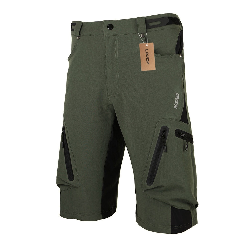 Lixada Bicycle Shorts Baggy Shorts Breathable Cycling Shorts For Men MTB Mountain Bike Shorts with Zippered Pockets: Army green / L