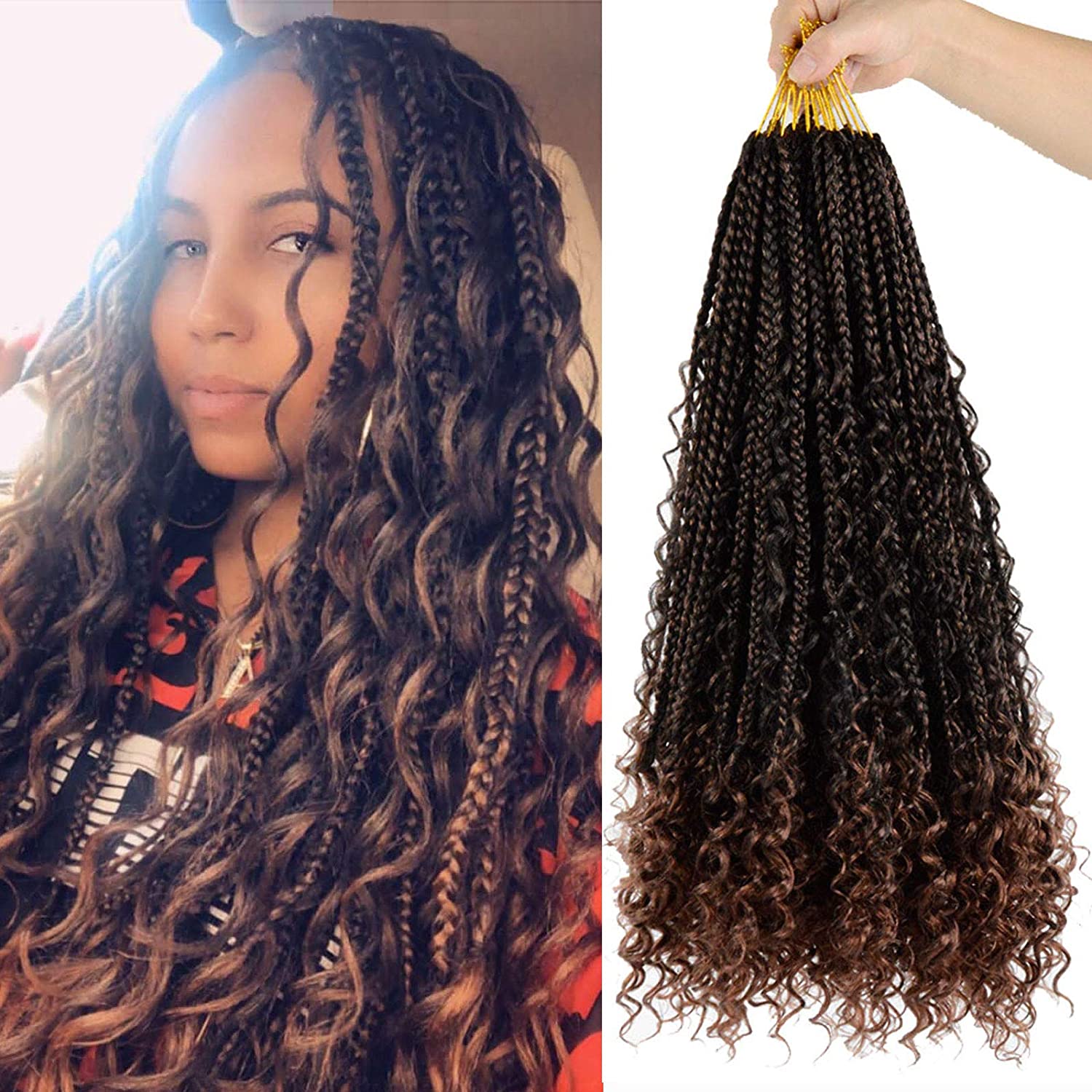 box braid crochet hair for black women Crochet Braids with Curly Ends 16 Strands/Pack Crochet Box Braids Hair: T1B/30 / 9Pcs/Lot