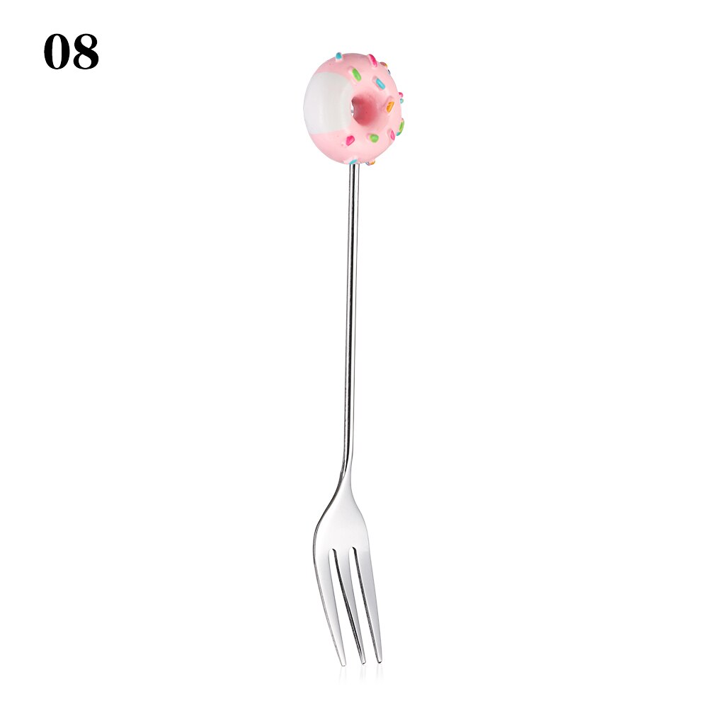1PC Mini Dessert Spoon Stainless Steel Spoon Fork Ice Cream Coffee Stirring Spoons Teaspoon Donut Fruit Fork Kitchen Accessories: 8