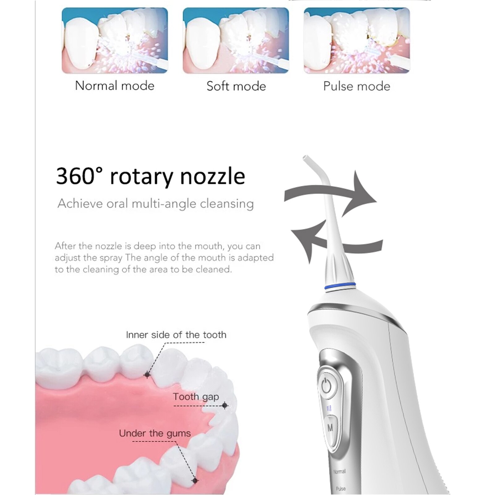 Water Flosser Cordless Oral Irrigator 320ML Water Tank for Teeth Cleaning IPX7 Waterproof USB Electric Water Flossing Device