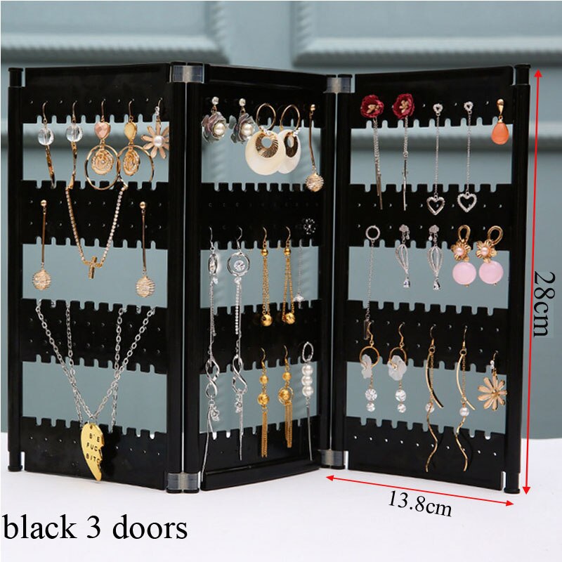 Acrylic Jewelry Organizer - 28cm Height - 13.8cm Width - Necklaces Earrings Display Rack: Black 3 doors