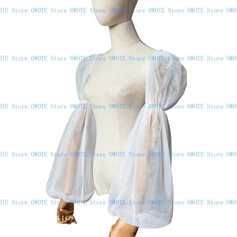 652F Tulle Arm Cover Long Sleeve for Bridal Gown Dress Decorative Sleeves Shirt Bishop Sleeve Dress Decorative Long Sleeve: WHITE