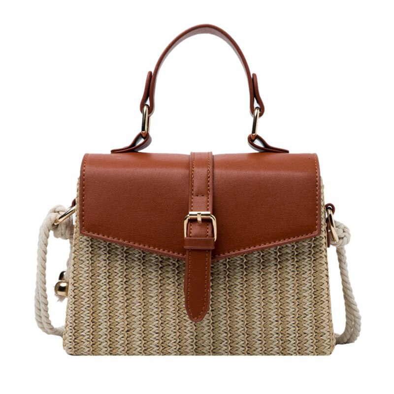 Mode Pu + Stro Dames Handtas Zomer Vintage Rotan Schoudertassen Bohemen Handgemaakte Kintted Strand Reizen Messenger Bag: Brown