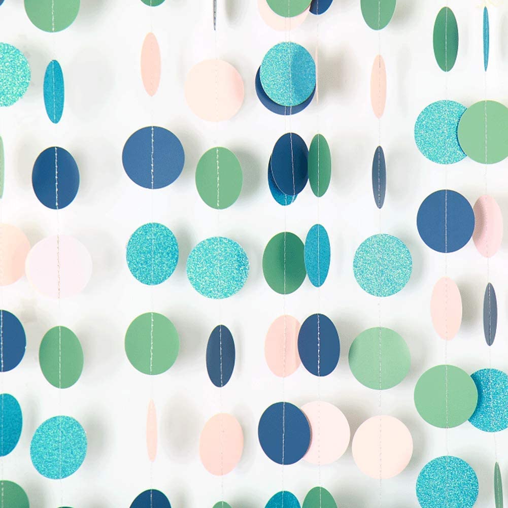 Royal Blue Paper Circle Garland Hanging Boy Kids Ocean Themed Hanging Birthday Party Banner Backdrop Baby Shower Wall Decoration: Blue Pink Green