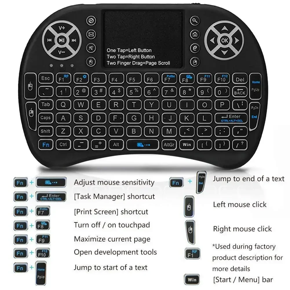 Cool Backlit I8 Mini Air Mouse 2.4G Wireless Keyboard Touchpad English Russian Spanish French Remote Control for Android